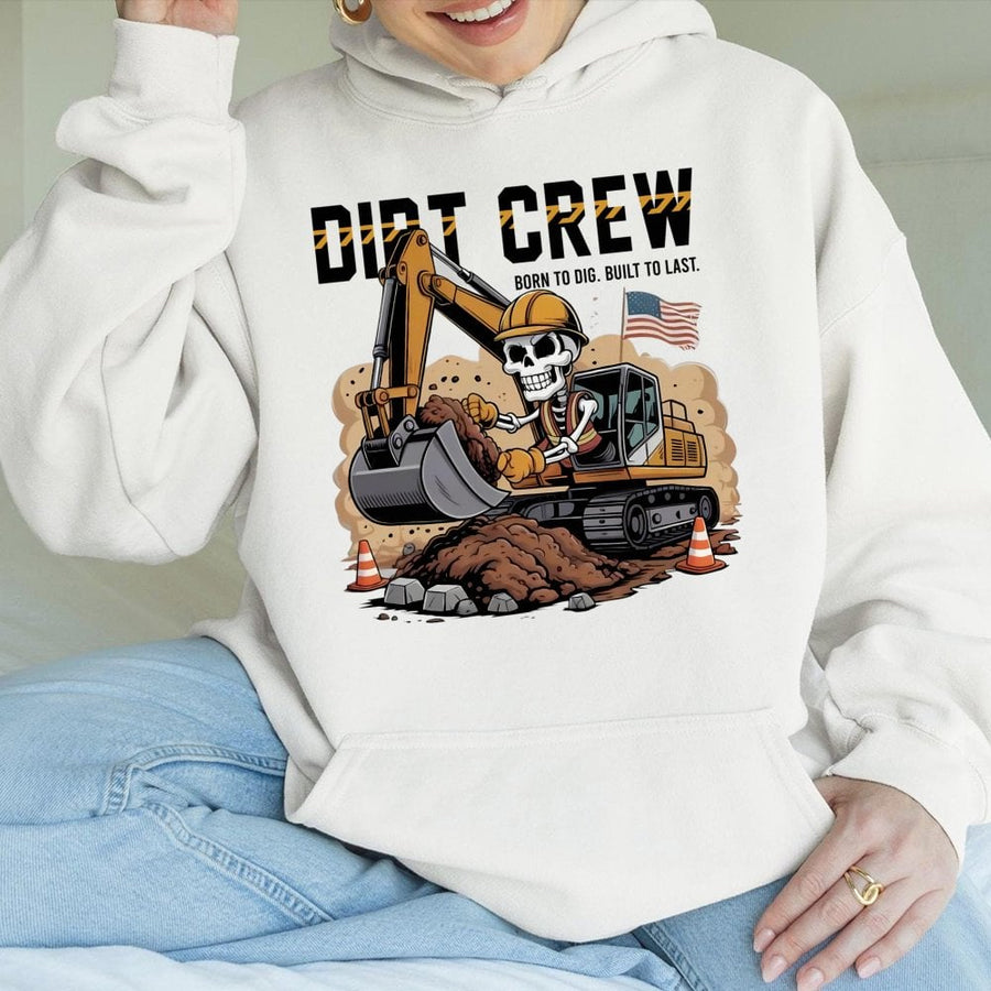Dirt Crew Excavator Hoodie | Skeleton Operator Construction Print | Premium Cotton-Blend | Funny Heavy Equipment Gift For Construction Worker