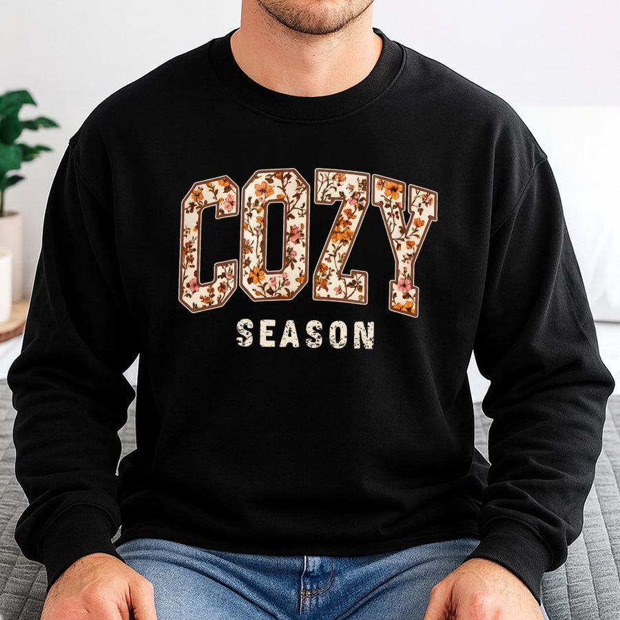 Cozy Season Sweatshirt | Floral Varsity Graphic Design | Premium Cotton Blend | Women's Fall Aesthetic Gift for Her