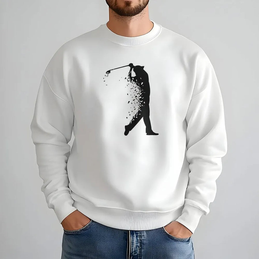 Golf Sweatshirt | Shattered Golfer Swing Graphic | Premium Cotton Blend | Gift For Golf Dad, Golf Lover, Retirement Present