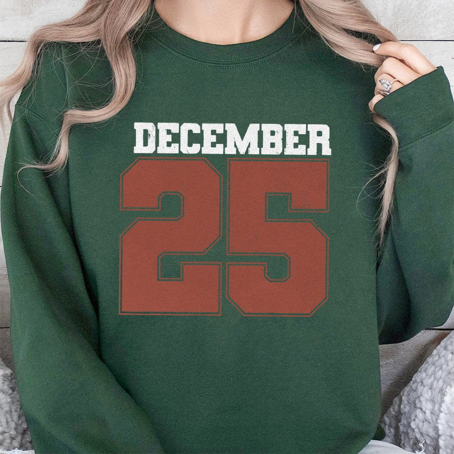 December 25 Sweatshirt | Retro Christmas Holiday Graphic | Premium Cotton Blend Crewneck | Unisex Seasonal Gift for Men and Women