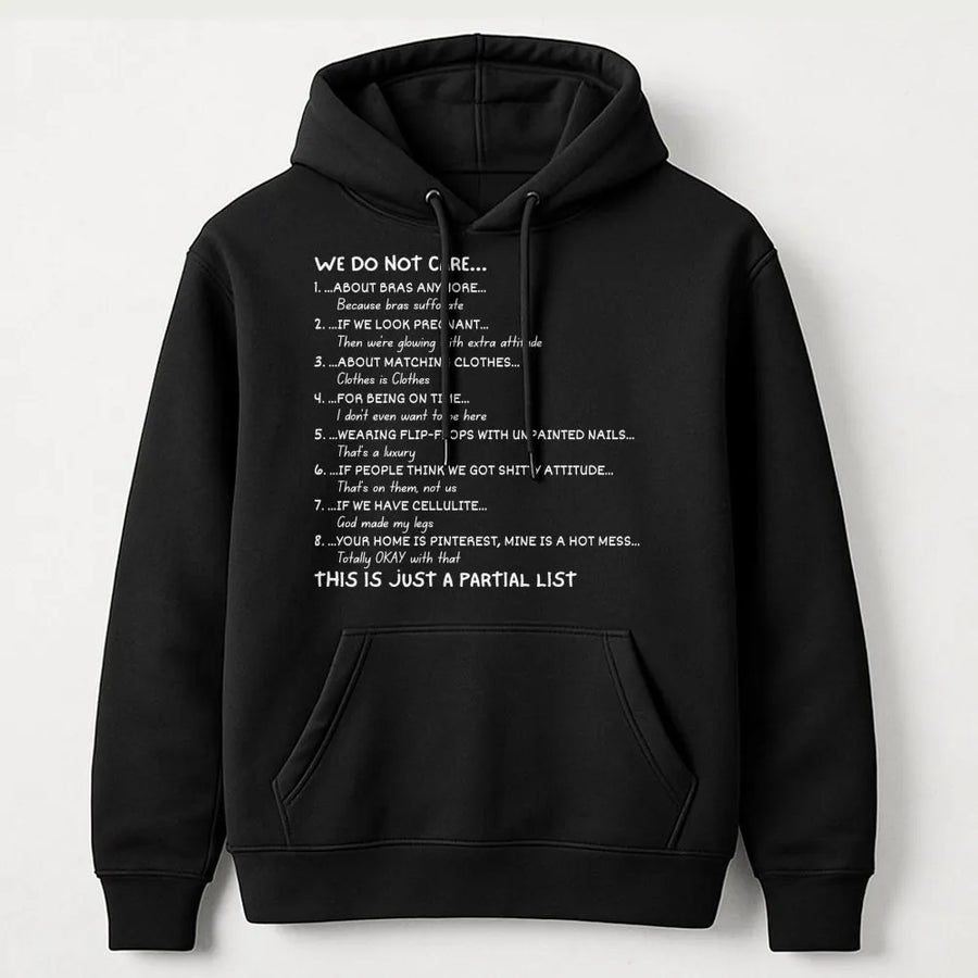 We Do Not Care Club Hoodie | Funny Sarcastic Quote Sweatshirt | Premium Cotton Blend | Relatable Gift For Women Mom Gen X Humor