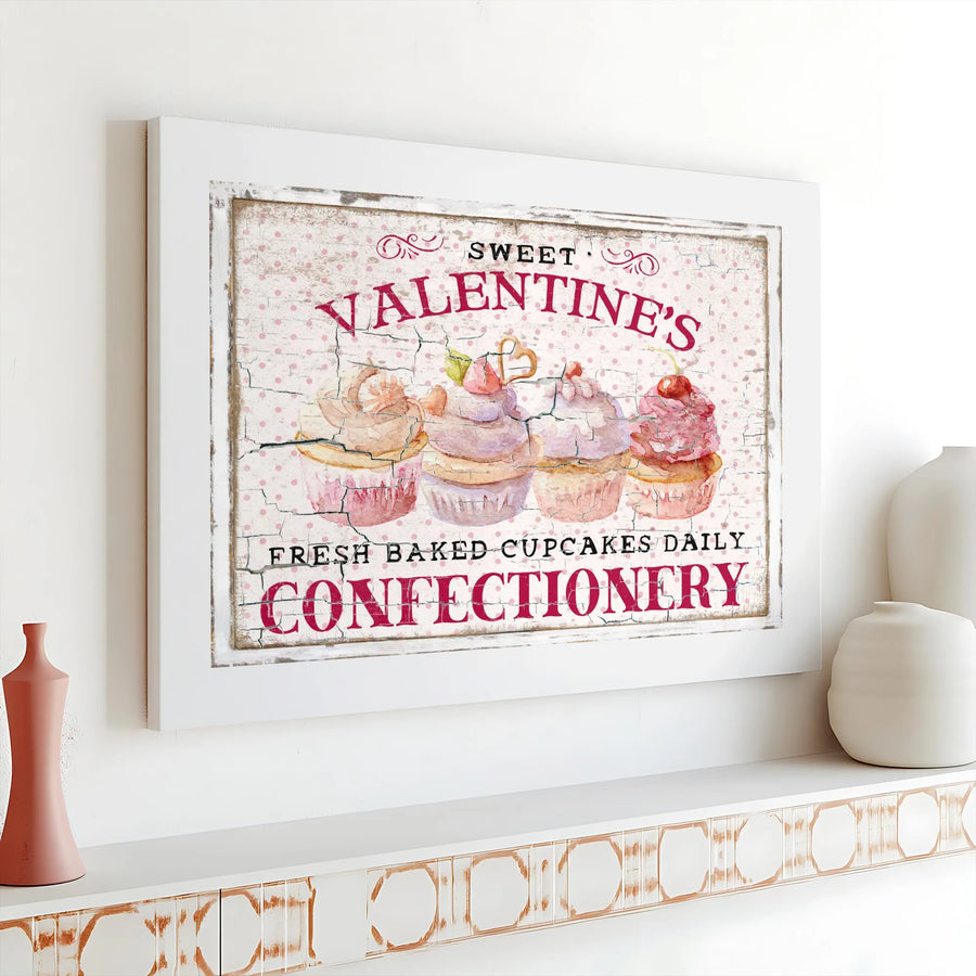 Valentine Cupcake Wall Art | Rustic Bakery Kitchen Decor | Gallery Wrap Canvas Print | Sweet Treats Gift For Bakers And Home Chefs