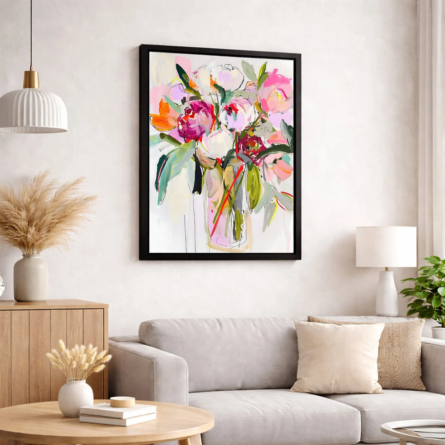 Abstract Floral Bouquet Canvas Print | Vibrant Watercolor Flower Wall Art | Gallery-Quality 1.25 Inch Profile | Modern Home Decor Gift