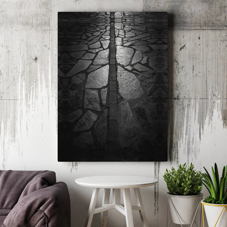 Abstract Stone Path Canvas Print | Moody Dark Grey Cobblestone Art | 1.25 Inch Gallery Wrap | Modern Minimalist Home Office Wall Decor