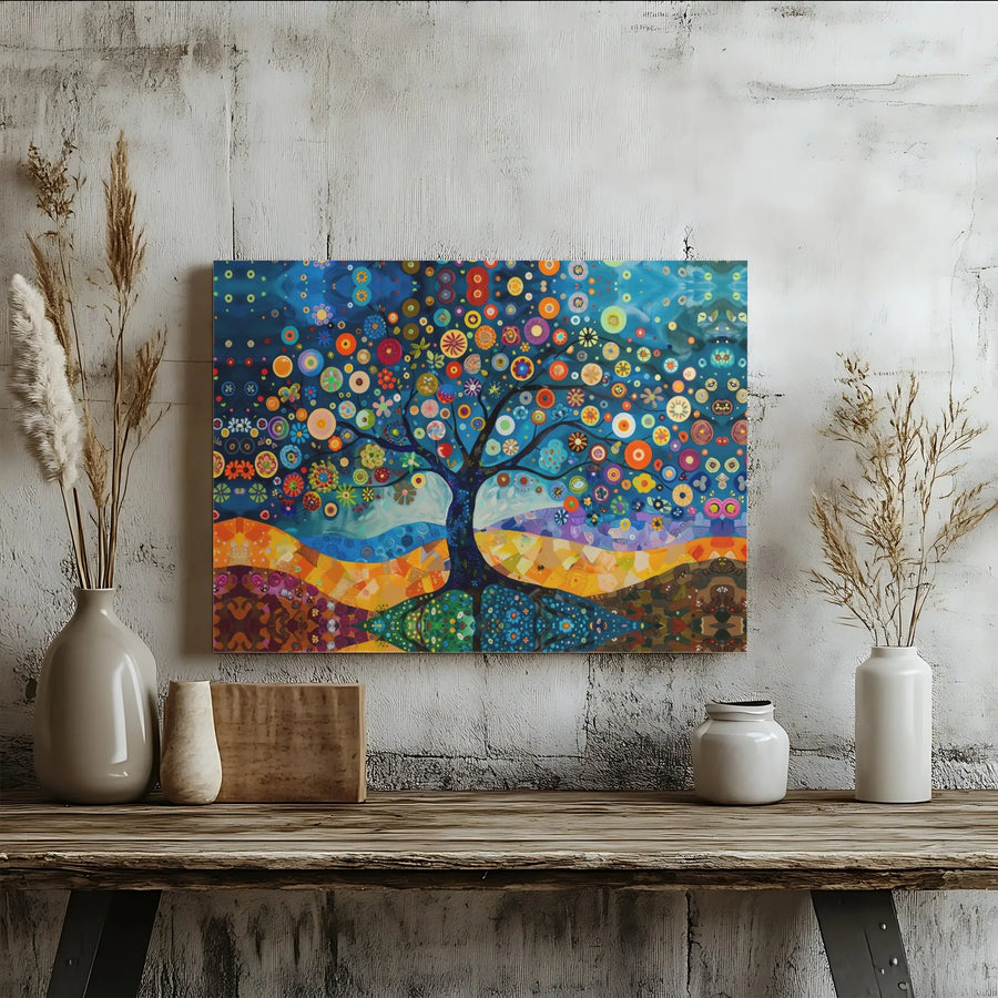 Tree of Life Canvas Wall Art | Colorful Abstract Mosaic Painting | Premium Gallery Wrap Print | Modern Living Room Decor Gift
