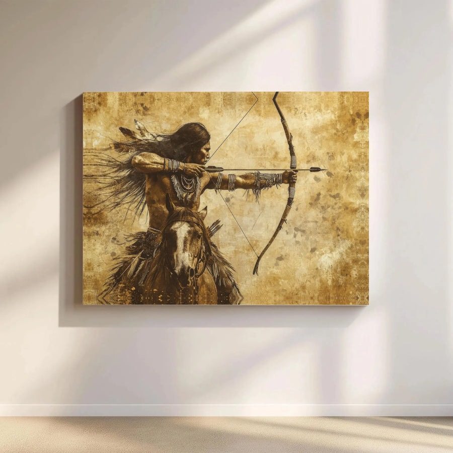 Native American Archer Wall Art | Mounted Horseback Warrior Canvas | Premium Fade-Resistant Print | Rustic Southwestern Home Decor Gift