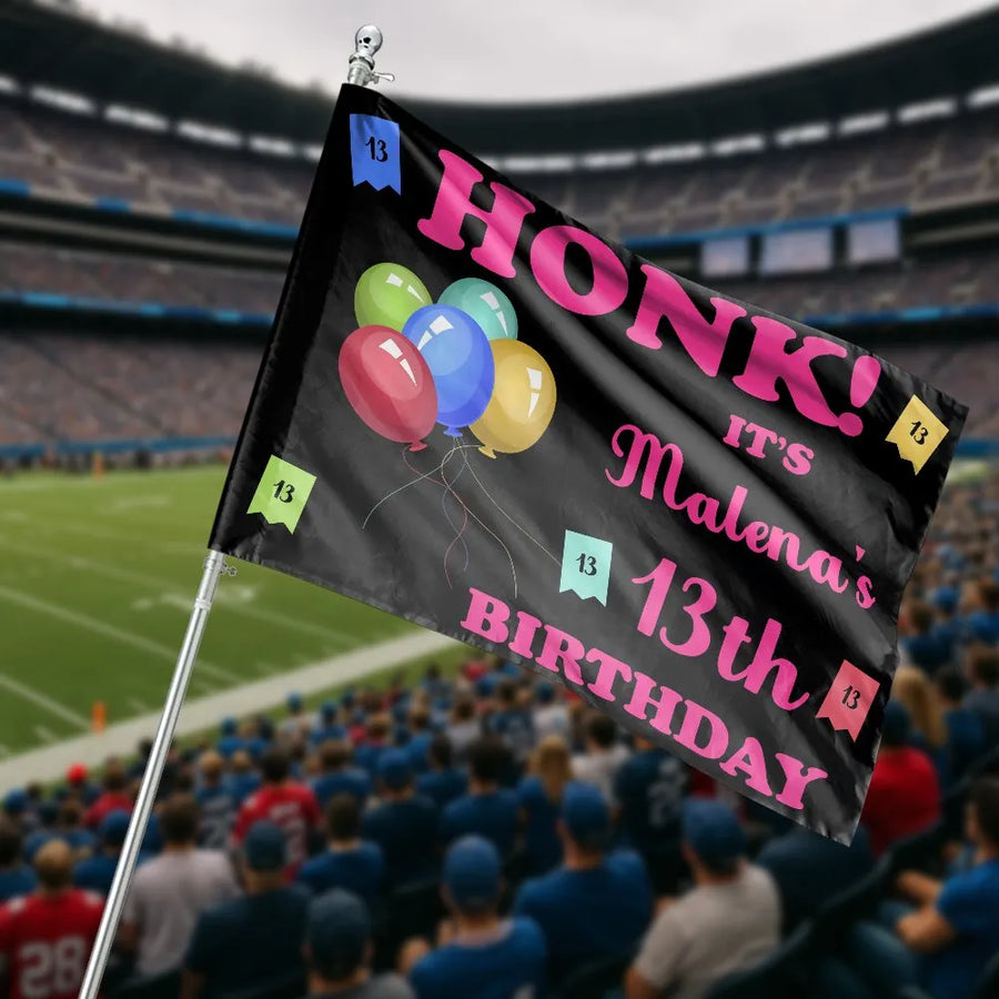 13th Birthday House Flag | Honk It's My Birthday Yard Decor | Double Sided & Weather Resistant Polyester | Premium Teen Girl Party Gift