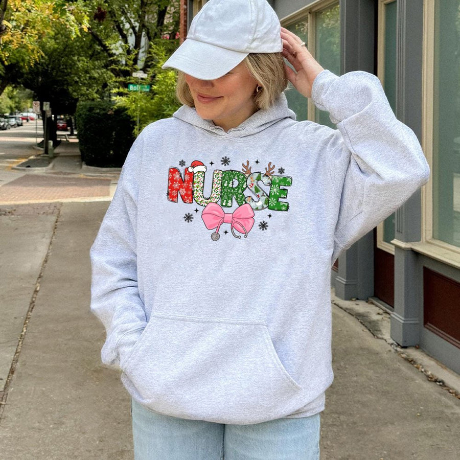Christmas Nurse Hoodie | Festive Holiday Stethoscope Design | Cotton-Poly Blend Premium Comfort | Cute Nursing Student Gift for Healthcare Workers