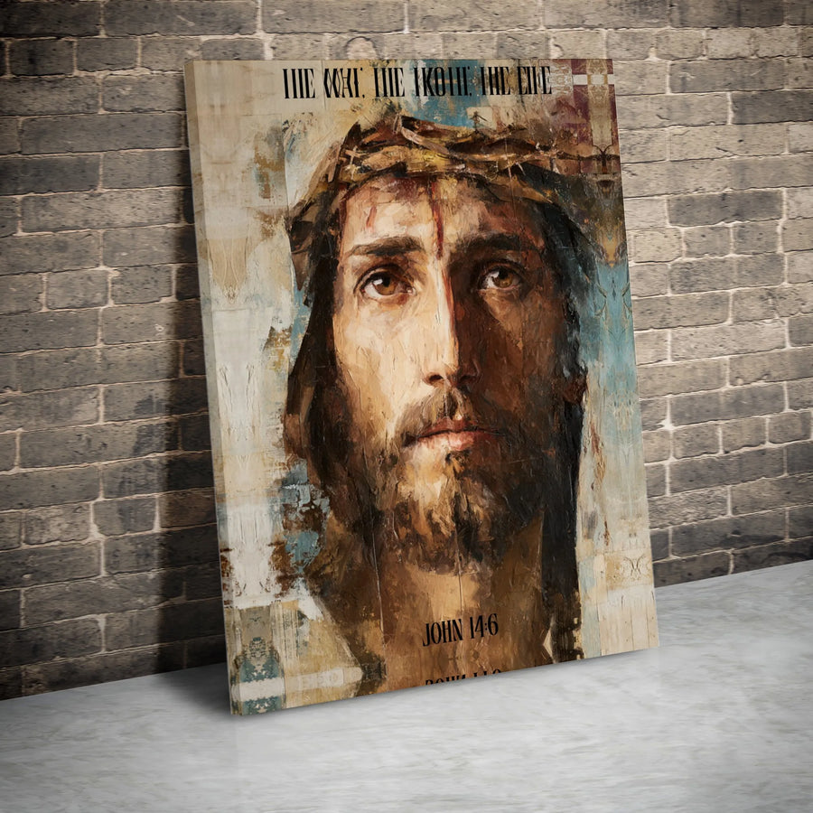 Jesus Canvas Wall Art | John 14:6 The Way The Truth The Life Scripture | 1.25" Premium Gallery Wrapped Print | Religious Home Decor Gift