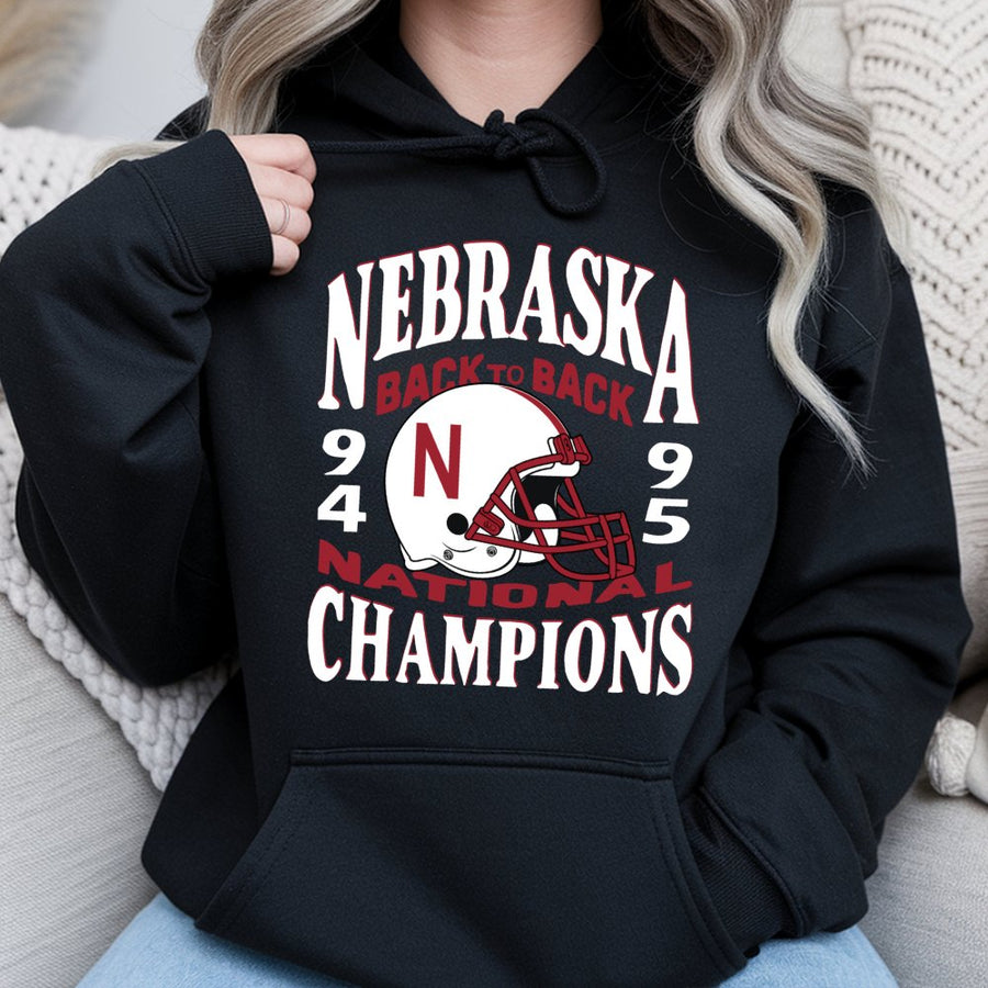 Nebraska Back To Back Champs 1994 1995 Hoodie, Vintage College Football Graphic Hoodie, Retro National Champions Top For Men Women