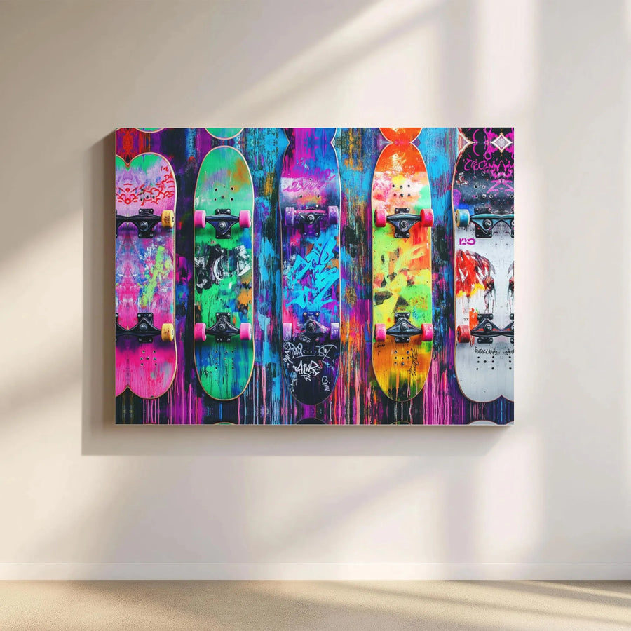 Skateboard Wall Art | Colorful Graffiti Street Art Canvas | Premium 1.25-Inch Gallery Wrap | Modern Decor for Bedroom or Office