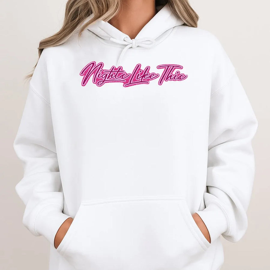 Nights Like This Hoodie | Retro Pink Script Graphic Pullover | Soft Cotton-Blend | Unisex Y2K Aesthetic Streetwear Gift