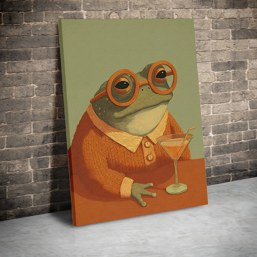 Dapper Frog Canvas Wall Art | Vintage Style Toad with Martini | Premium Thick Gallery Wrapped Print | Unique Bar & Home Decor Gift