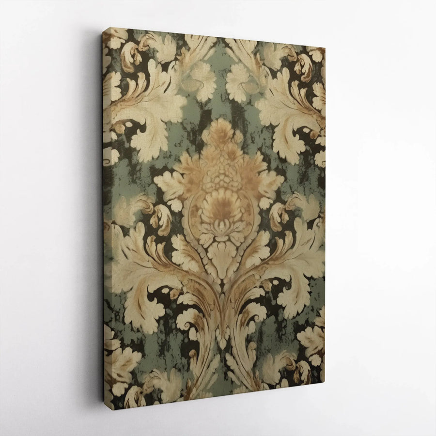 Vintage Baroque Damask Canvas Wall Art | Distressed Floral Pattern Print | Gallery-Wrapped Premium Decor | Elegant Home & Office Gift