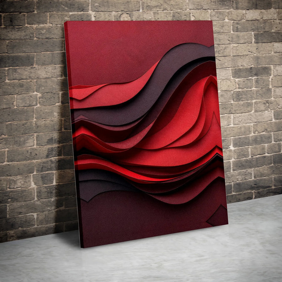 Abstract Red and Black Canvas Wall Art | 3D Layered Wave Design | Premium Gallery Wrapped Print | Modern Minimalist Decor for Living Room