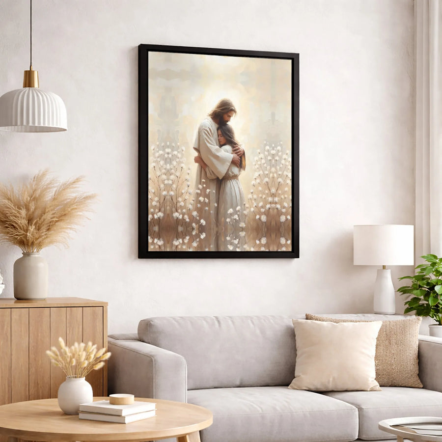 Jesus Christ Embracing Woman Canvas | Spiritual Comfort Wall Art | Premium Gallery-Wrapped Print | Meaningful Religious Gift for Home Decor