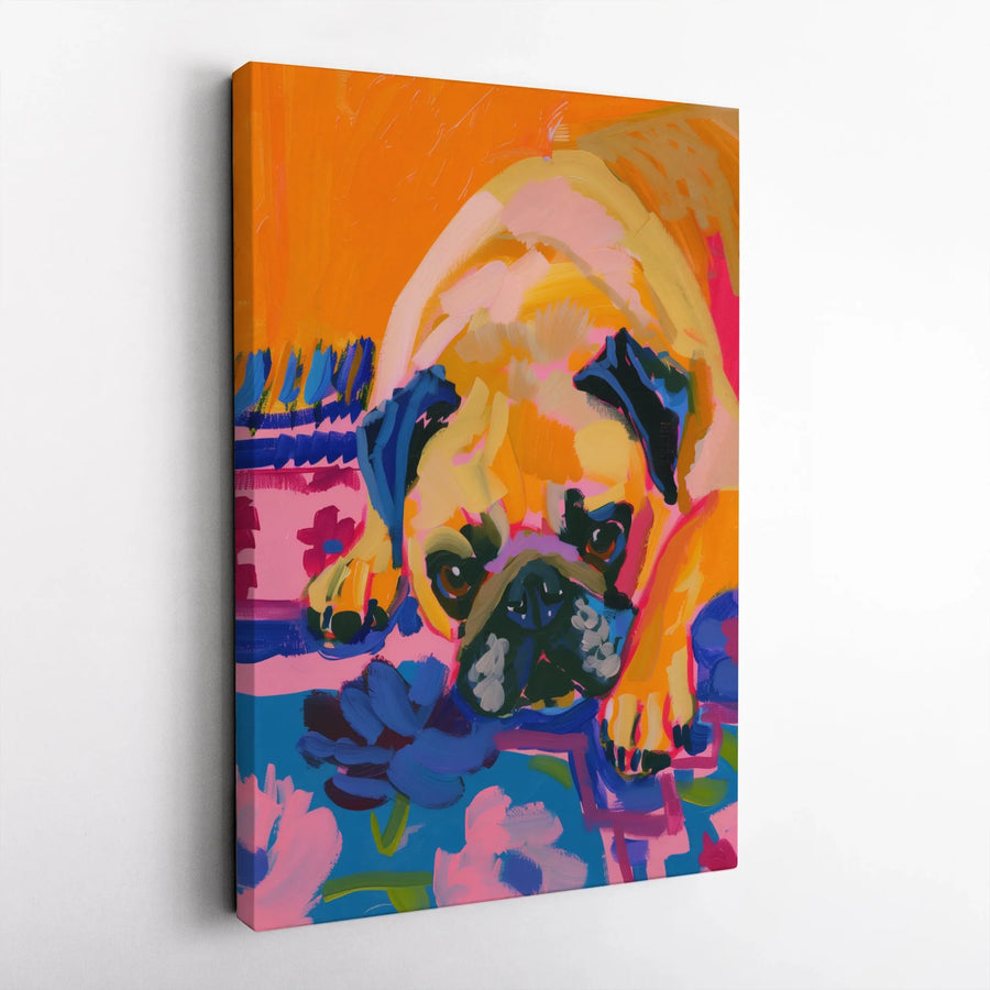 Pug Dog Canvas Wall Art | Colorful Abstract Pet Portrait | 1.25 Inch Premium Gallery Wrap | Modern Home Decor Gift for Dog Lovers