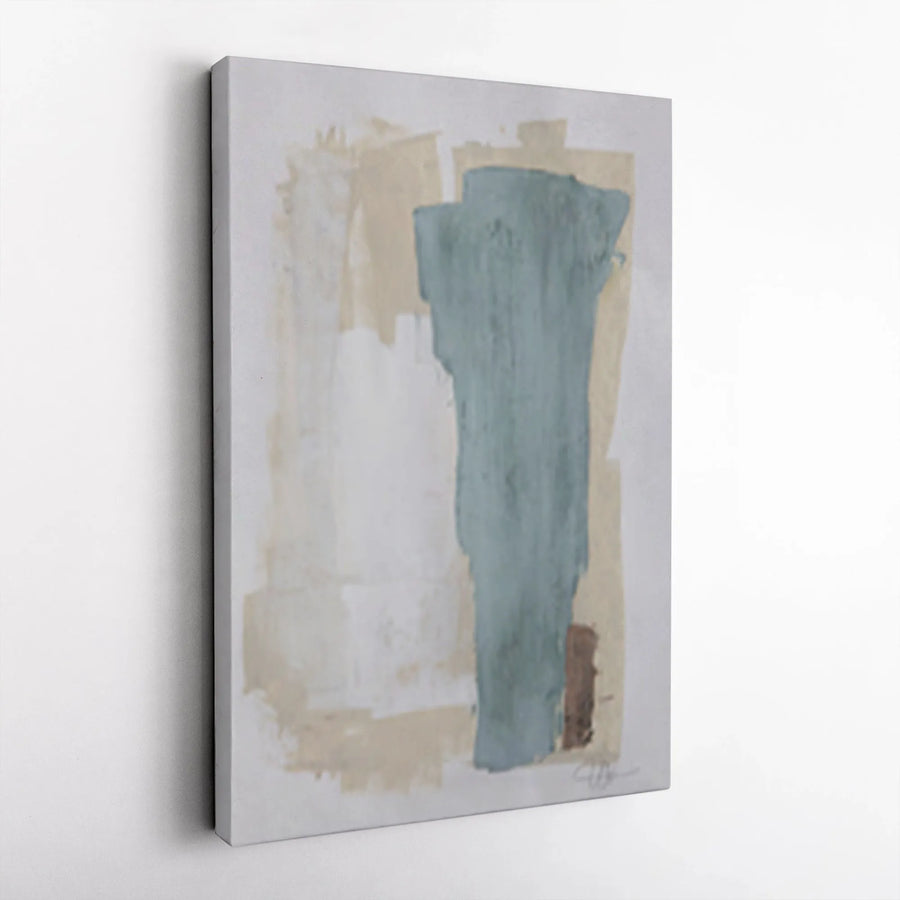 Abstract Canvas Wall Art | Minimalist Teal and Beige Brushstroke Print | Premium Gallery Wrapped Canvas | Modern Home Decor Gift for Living Room