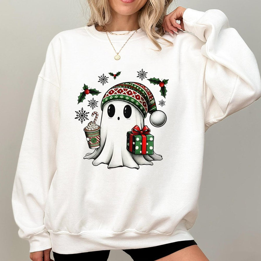 Christmas Ghost Sweatshirt | Cute Festive Holiday Spirit Graphic | Soft Cotton Blend Premium Quality | Cozy Xmas Apparel Gift For Men And Women
