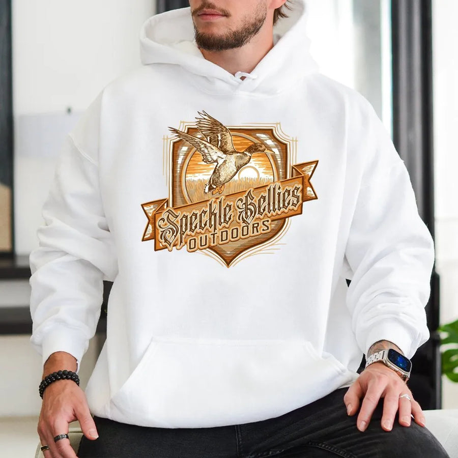 Duck Hunting Hoodie | Vintage Flying Duck Sunset Graphic | Soft Cotton Blend | Gift for Hunter & Outdoorsman