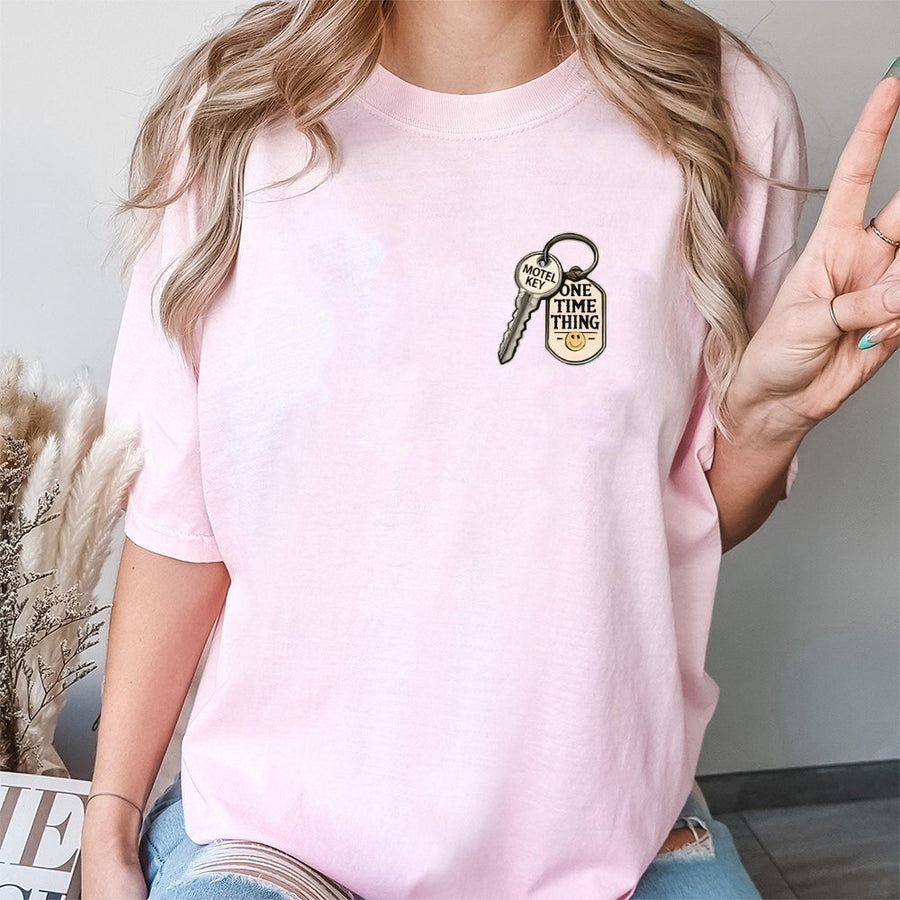 One Time Thing Motel Key T-Shirt | Retro Aesthetic Graphic Print | Premium Soft Cotton Tee | Trendy Unisex Streetwear Gift for Him and Her