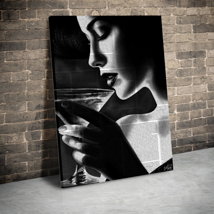 Abstract Woman Canvas Wall Art | Typography Portrait with Martini Glass | Premium Fade-Resistant Print | Modern Home Decor Gift