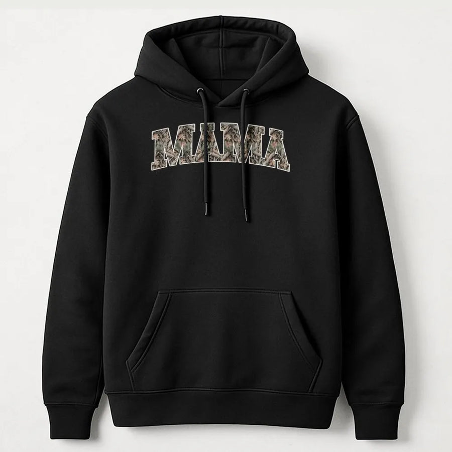 Camo Mama Shirt | Retro Varsity Camouflage Print | Soft Cotton Graphic Tee | Mother's Day Gift for Hunting Mom