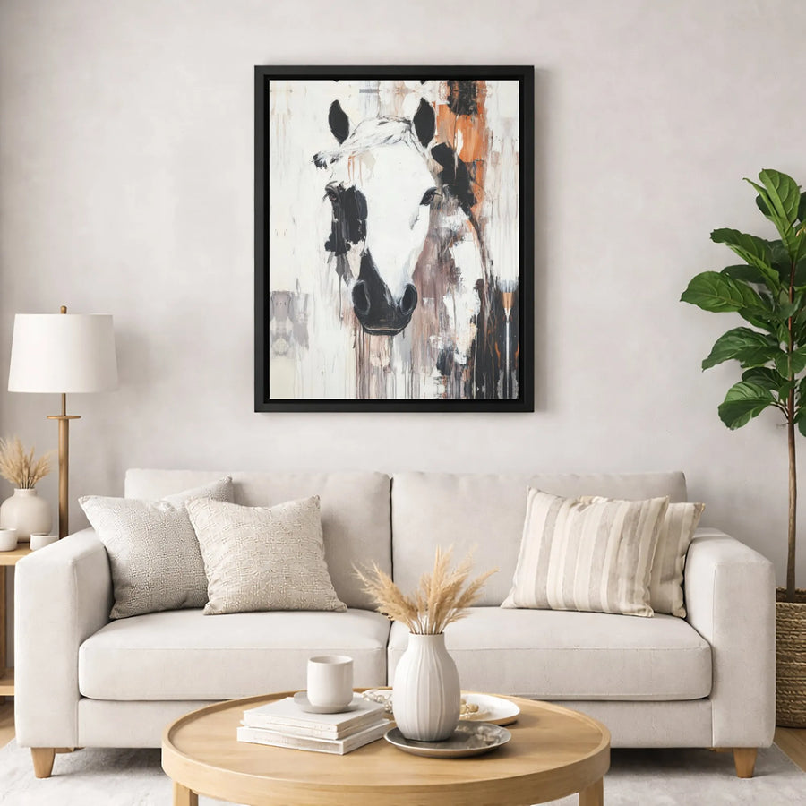 Abstract Horse Wall Art Canvas | Modern Monochrome Equine Portrait | Gallery Quality 1.25" Frame | Western Home Decor Gift
