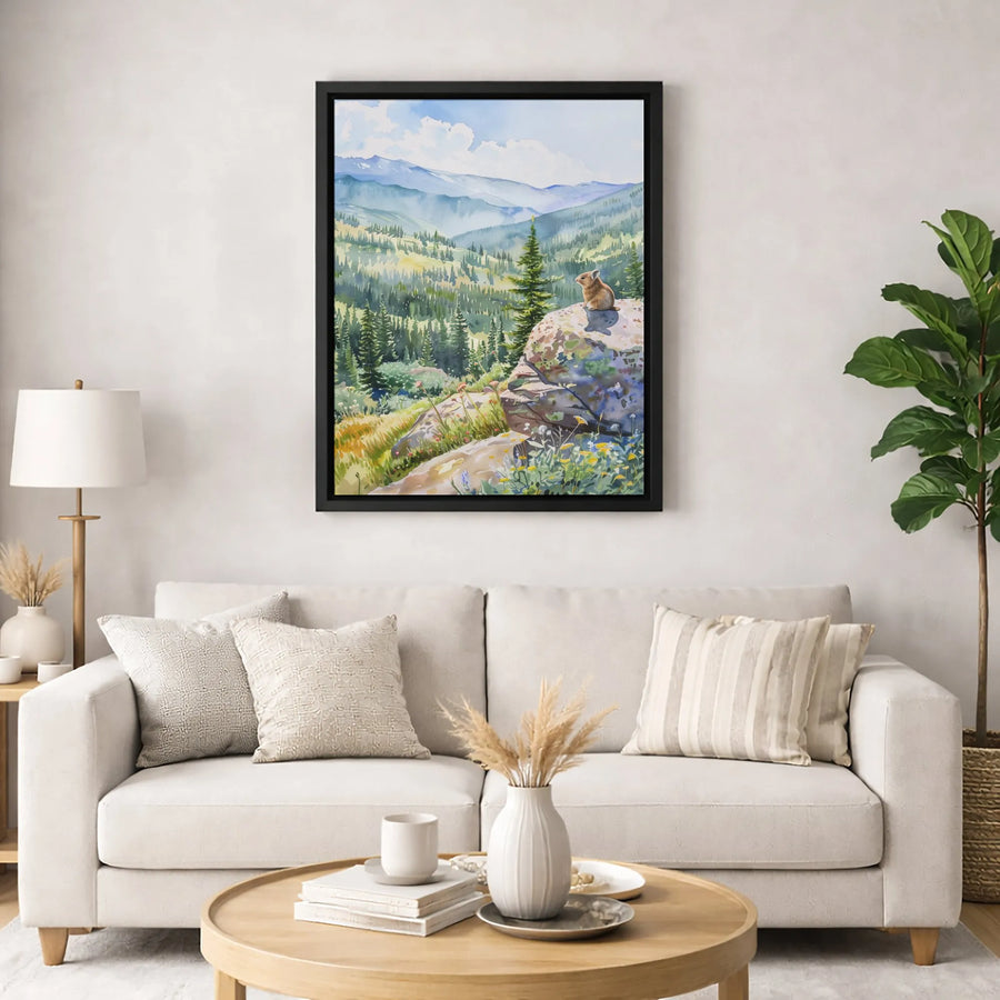 Mountain Pika Wall Art | Watercolor Alpine Landscape Print | 1.25 Inch Premium Gallery Canvas | Nature Lover Home Decor Gift