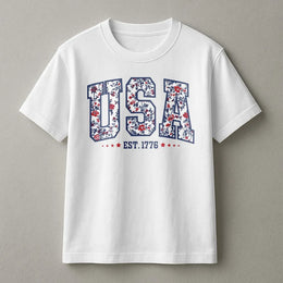 Fourth of July USA T-Shirt | Vintage Floral Print Est. 1776 | Premium Comfort Colors Cotton | Patriotic Gift for Her, American Pride Apparel