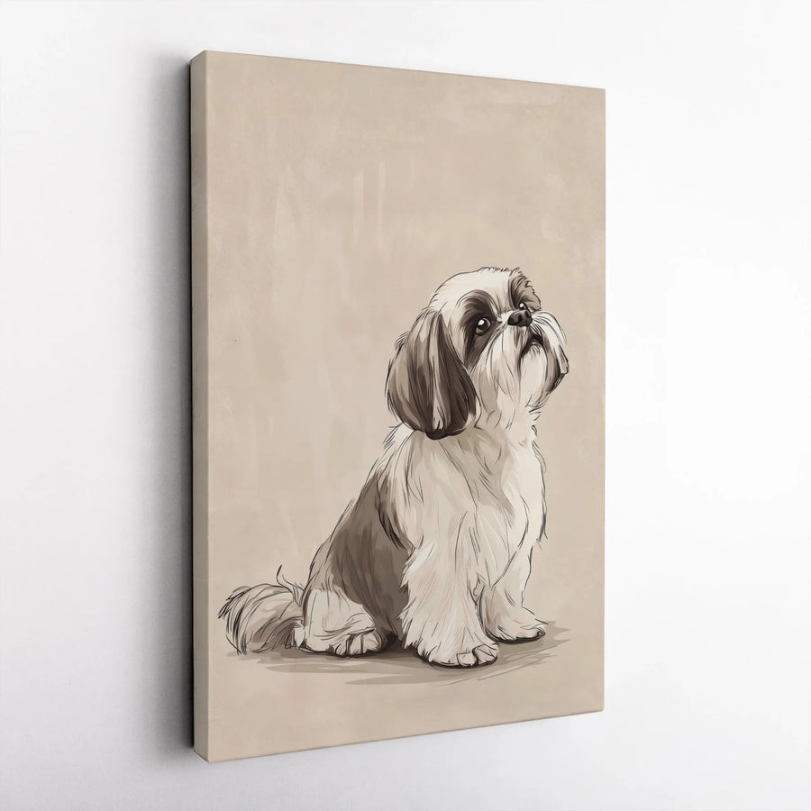 Shih Tzu Dog Canvas Wall Art | Minimalist Pencil Sketch Portrait | Premium Gallery Wrapped Decor | Unique Pet Lover Gift Idea