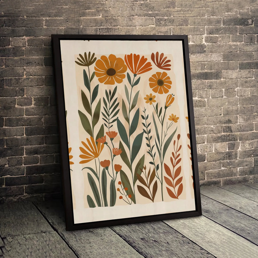 Boho Botanical Canvas Wall Art | Earthy Tone Wildflower Garden Illustration | Premium Fade-Resistant Gallery Print | Modern Home & Office Decor