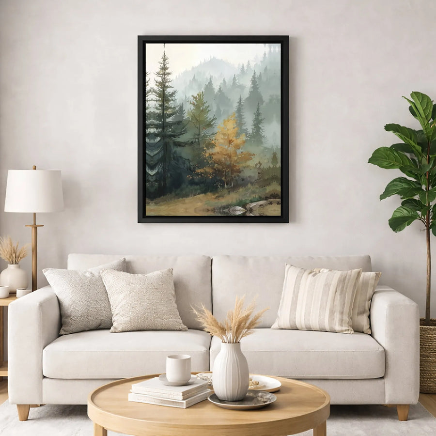 Misty Forest Wall Art | Watercolor Autumn Tree Landscape Print | Premium 1.25-Inch Gallery Canvas | Nature Lover Home Decor Gift