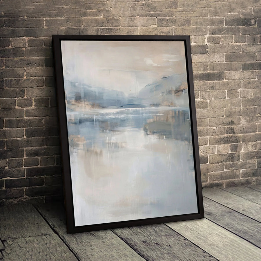 Abstract Coastal Landscape Canvas | Muted Blue and Beige Wall Art | Premium Gallery Wrap Print | Modern Home Decor for Bedroom or Living Room