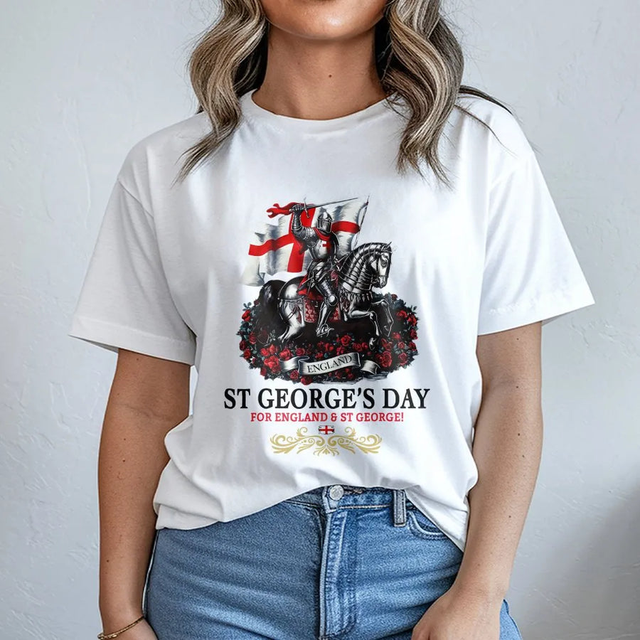St George's Day T-Shirt | England Flag Knight on Horseback Graphic | Premium Cotton-Blend Sweatshirt | Unisex Patriotic English Heritage Gift
