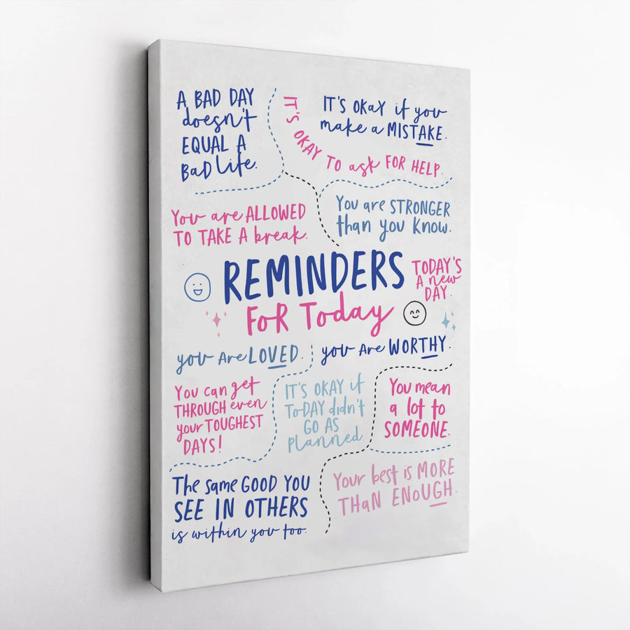 Reminders For Today Wall Art | Positive Affirmation Quote Canvas | Gallery-Wrapped Premium Decor | Mental Health Gift For Her & Him