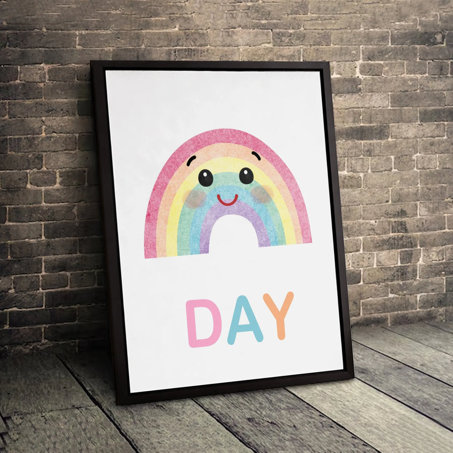 Cute Rainbow Canvas Wall Art | Smiling Pastel Weather Nursery Decor | Gallery Quality 1.25-inch Profile | Whimsical Kids Room Gift