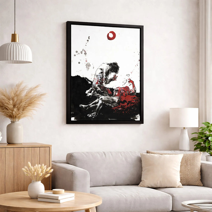 Abstract Ink Wash Canvas Wall Art | Emotional Anguish Figure Painting | Premium Gallery Wrap 1.25 Inch Profile | Modern Home Decor Gift