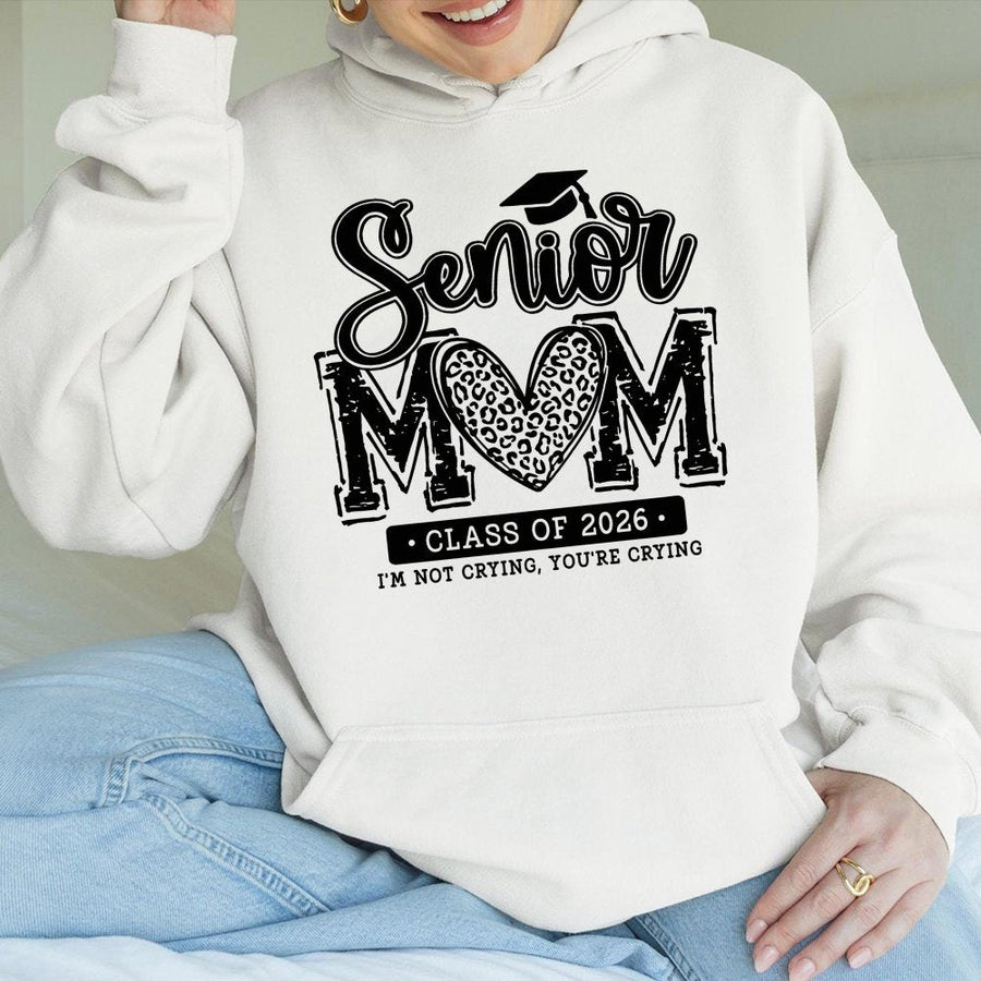 Senior Mom Hoodie Class Of 2026 | Leopard Print Heart Graduation Design | Premium Cotton-Poly Blend | Proud Graduation Gift For Her