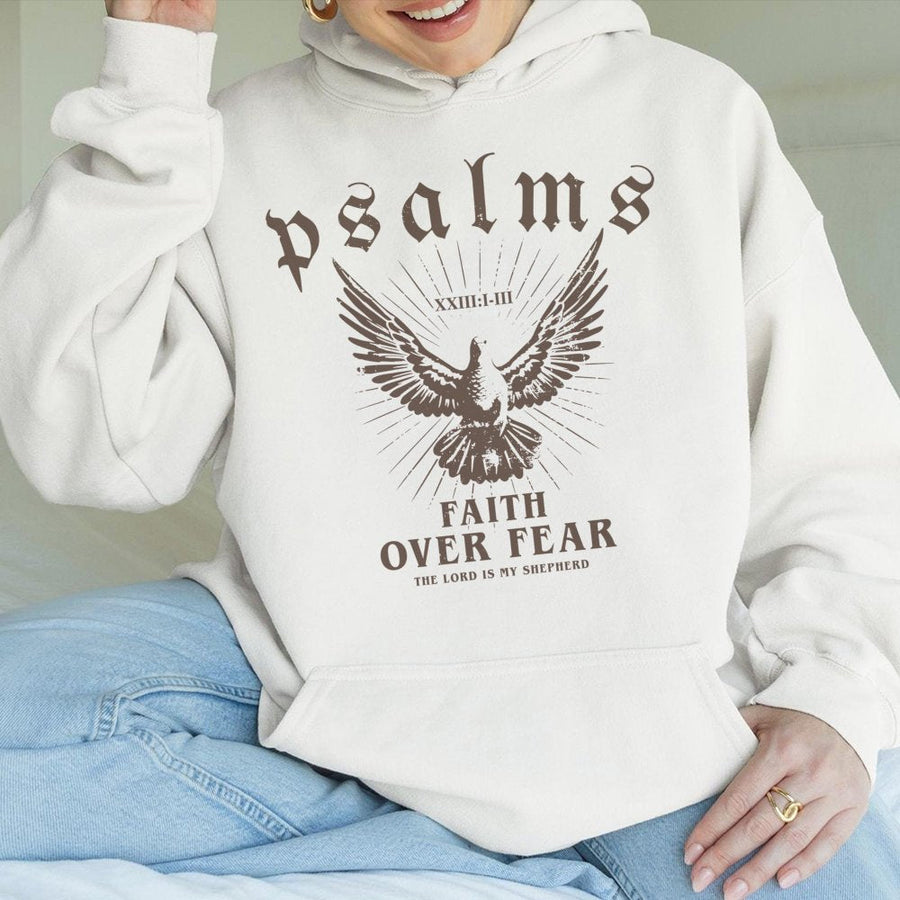 Psalms Faith Over Fear Hoodie | Christian Bible Verse Graphic | Premium Cotton Blend | Inspirational Religious Gift for Men and Women