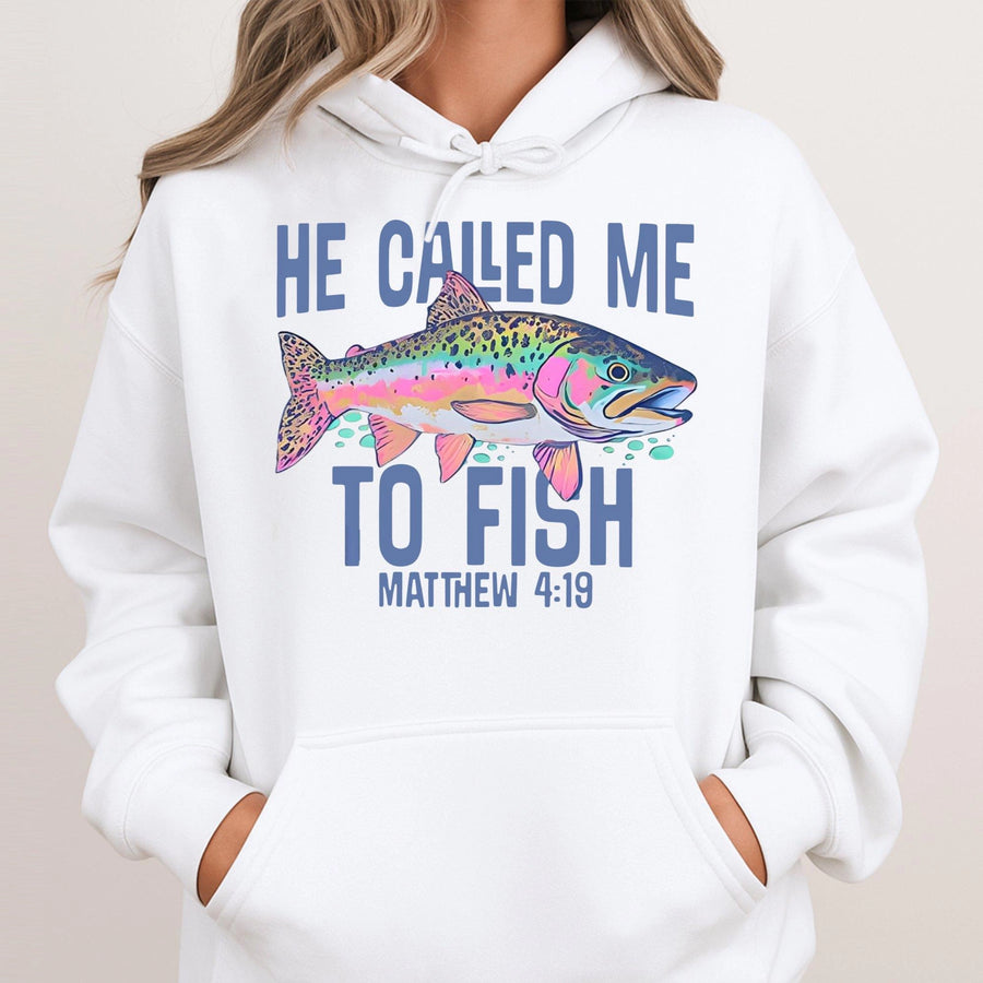 He Called Me To Fish Hoodie | Matthew 4:19 Bible Verse Graphic | Premium Cotton-Blend Apparel | Christian Fishing Gift for Men and Women