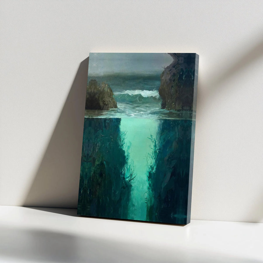 Stormy Ocean Wall Art | Moody Underwater Abyss Oil Painting Style | Premium Gallery Wrap Canvas | Coastal Home Decor For Modern Living Rooms