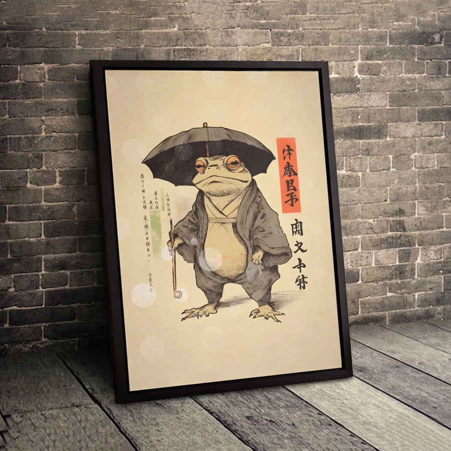 Japanese Frog Wall Art | Matsumoto Hoji Ukiyo-e Print | Premium Gallery Wrapped Canvas | Whimsical Zen Home Decor Gift