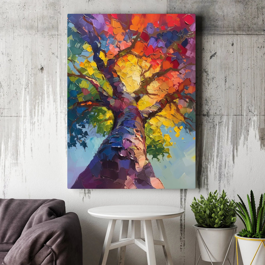 Colorful Abstract Tree Canvas Art | Vibrant Impasto Rainbow Oil Painting Style | Premium 1.25" Gallery Wrap | Modern Home Office Wall Decor Gift
