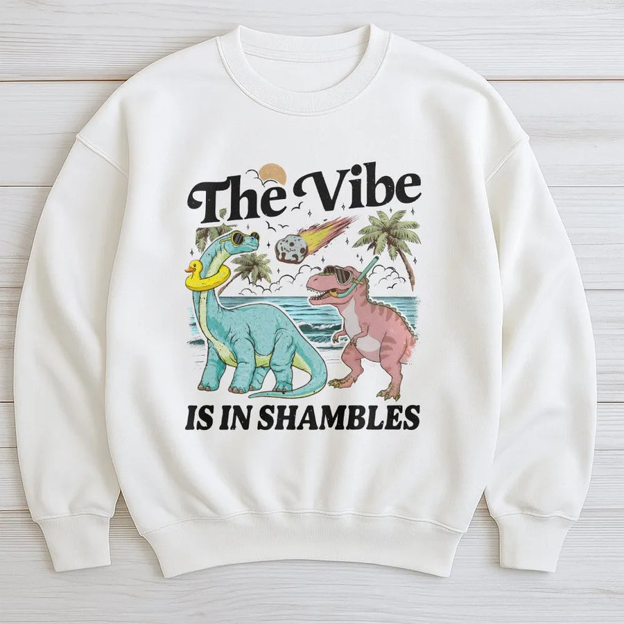 The Vibe Is In Shambles Sweatshirt | Funny Retro Dinosaur Meteor Design | Soft Comfort Colors Cotton | Sarcastic Mental Health Gift