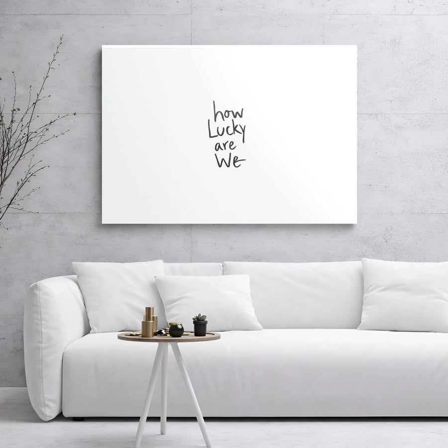 How Lucky Are We Wall Art | Minimalist Handwritten Script Quote Canvas | Premium 1.25-inch Gallery Wrap | Meaningful Home Decor Gift