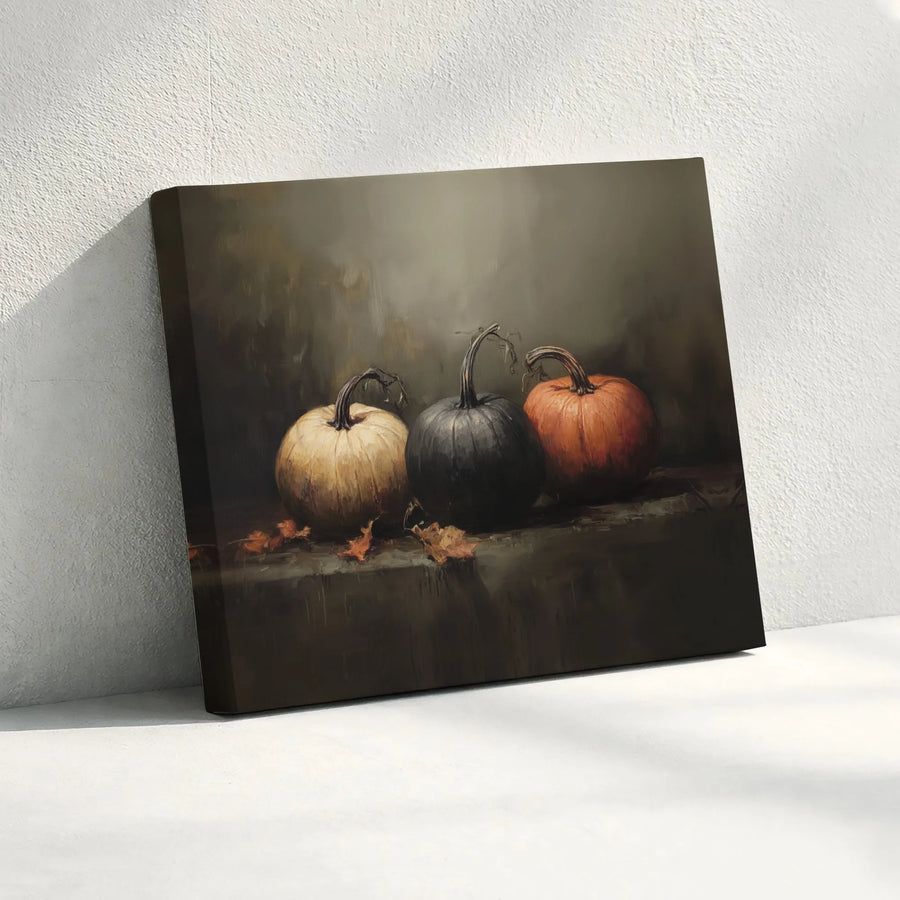 Autumn Pumpkin Wall Art | Moody Still Life Oil Painting Style | Premium 1.25-Inch Canvas Print | Rustic Fall Home Decor