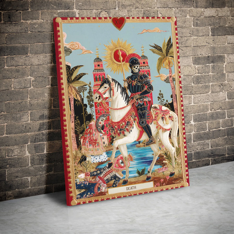 Death Tarot Card Wall Art | XIII Skeleton Knight Rider Canvas | Gallery Wrapped Premium Decor | Gothic Occult Home Gift