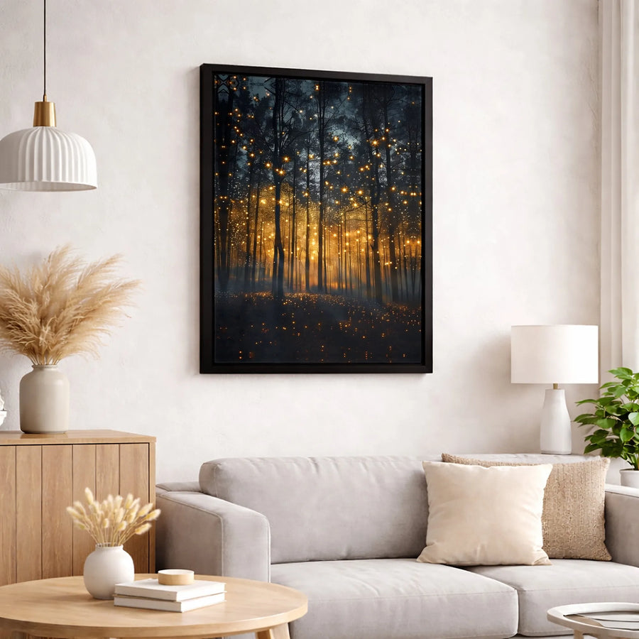 Enchanted Forest Canvas Wall Art | Glowing Fireflies Nature Print | Premium 1.25-Inch Gallery Wrap | Whimsical Home Decor Gift