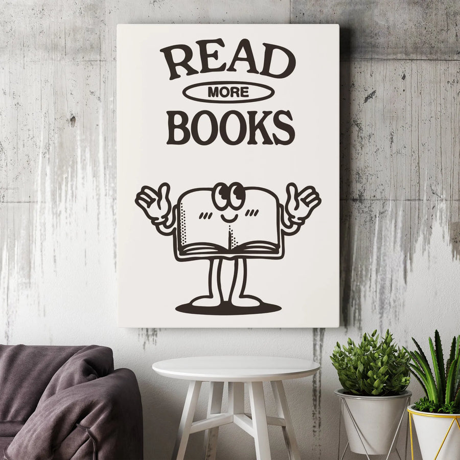 Read More Books Wall Art | Retro Cartoon Book Character Decor | Premium 1.25-Inch Gallery Canvas | Reading Nook & Library Gift for Readers
